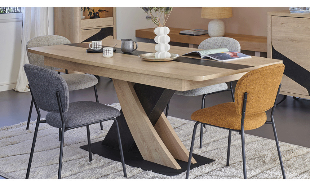ARCHIPEL - Table pied central 1 allonge centrale papillon de 60 cm  